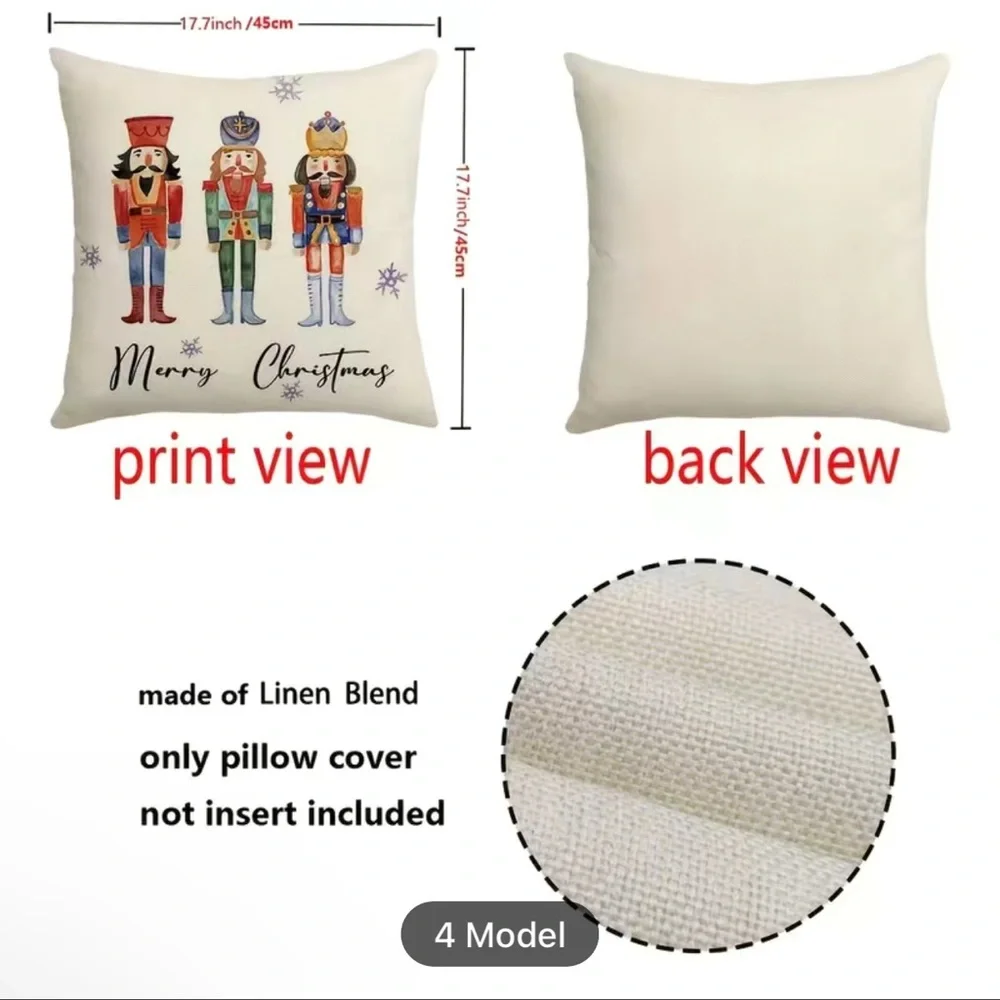 Double Sided Christmas Pillowcase Merry Merry 17.7*17.7 Inch Linen Blend Pillow